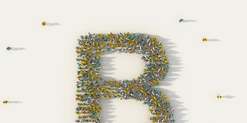Large B made of people